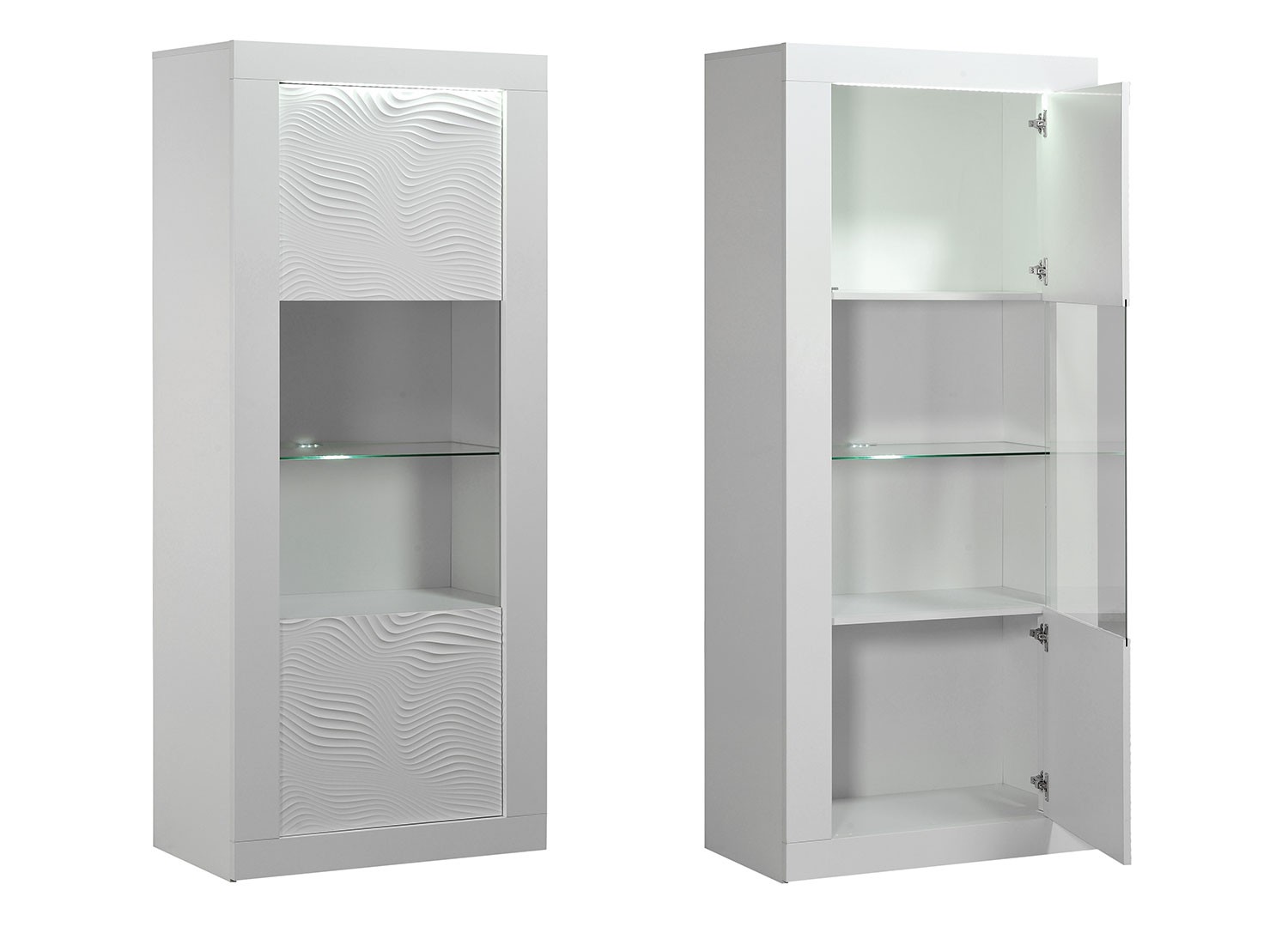 Meuble vitrine blanc laqué à led