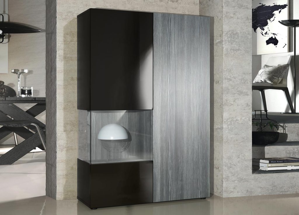 Meuble vitrine design en verre et bois finition laquée
