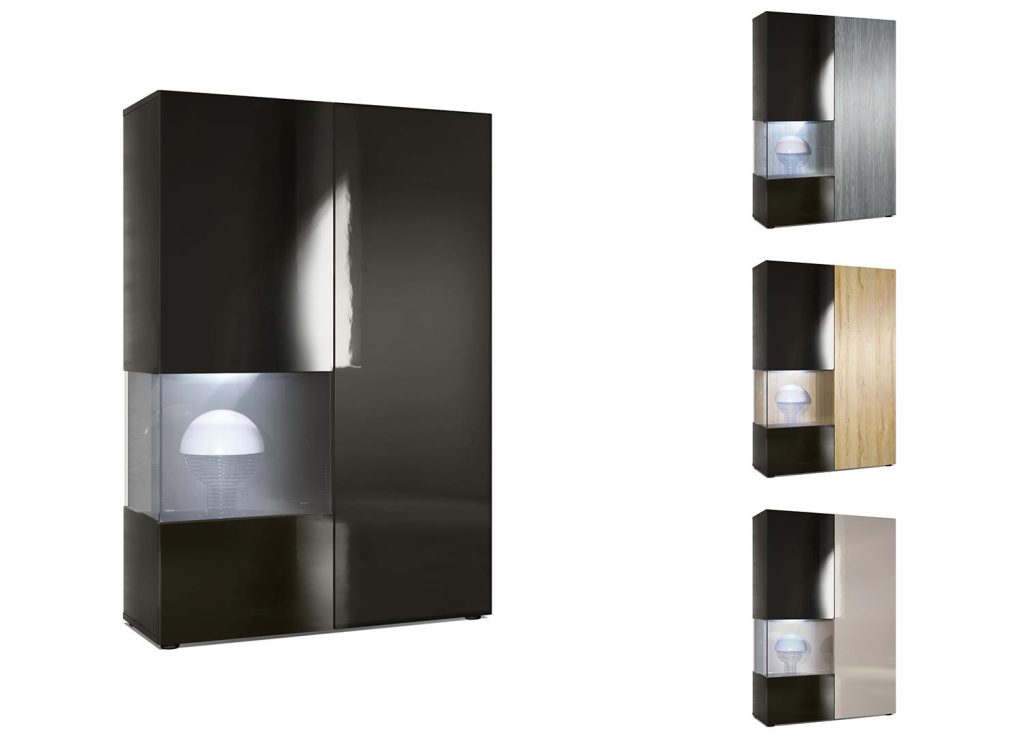 Meuble vitrine design en verre et bois finition laquée