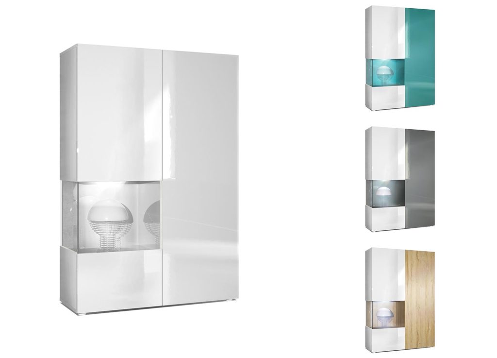 Meuble vitrine moderne en verre et bois finition laquée
