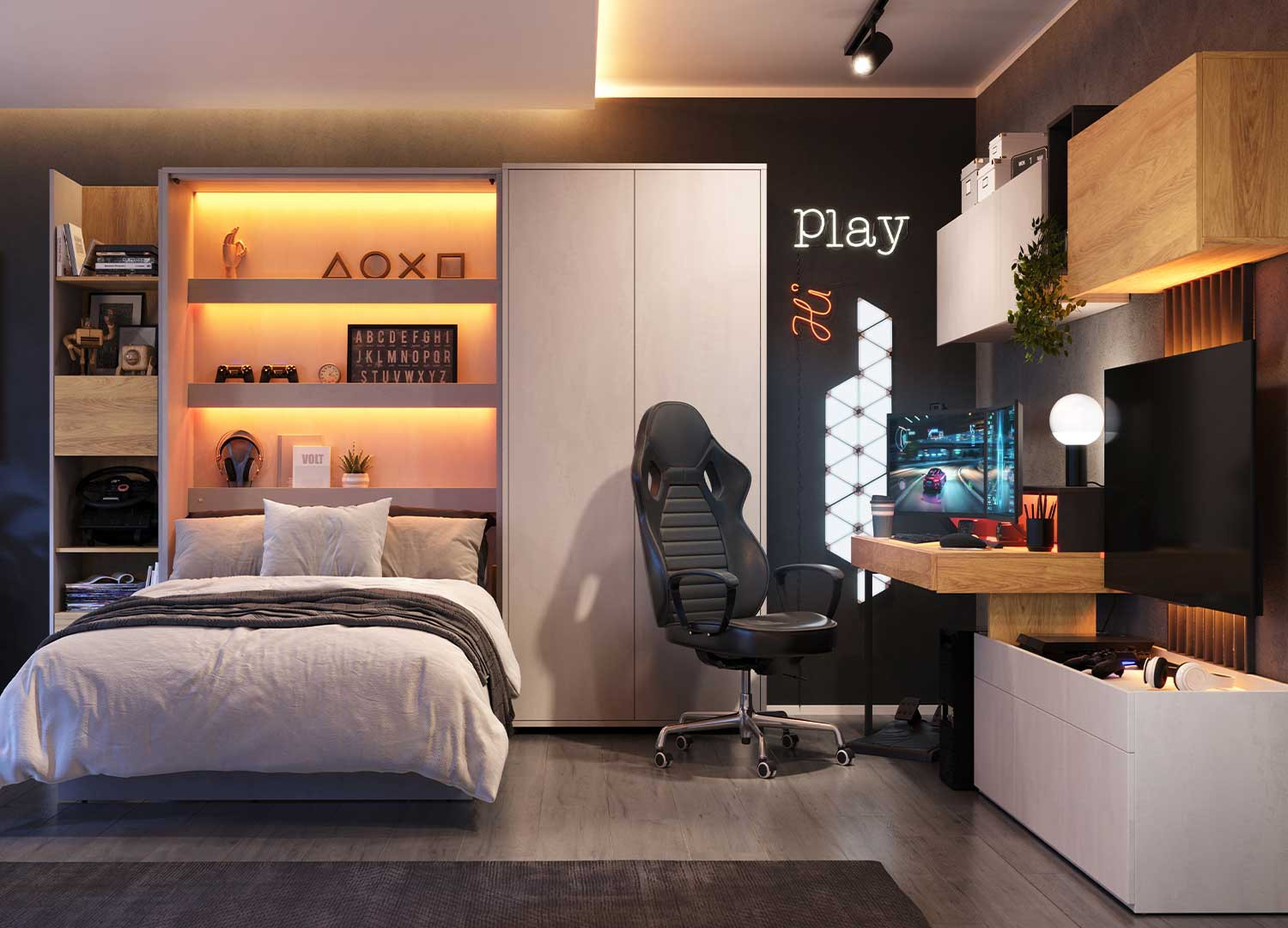 Meubles de chambre ado chêne et gris clair