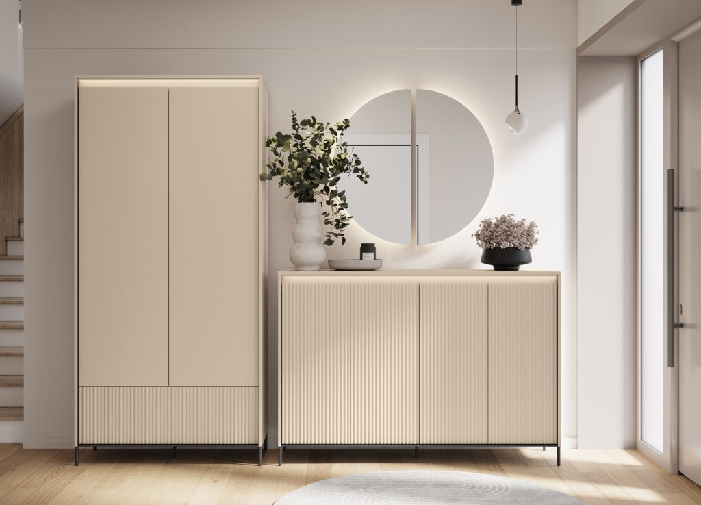 Meubles d'entrée armoire, commode et miroir beige et noir Trend