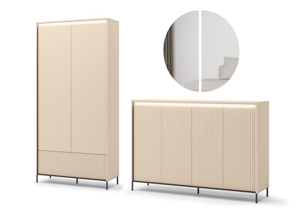 Meubles d'entrée armoire, commode et miroir beige et noir Trend