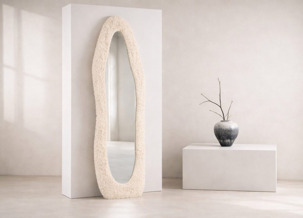 Grand miroir Mirza beige mis en scène dans un intérieur