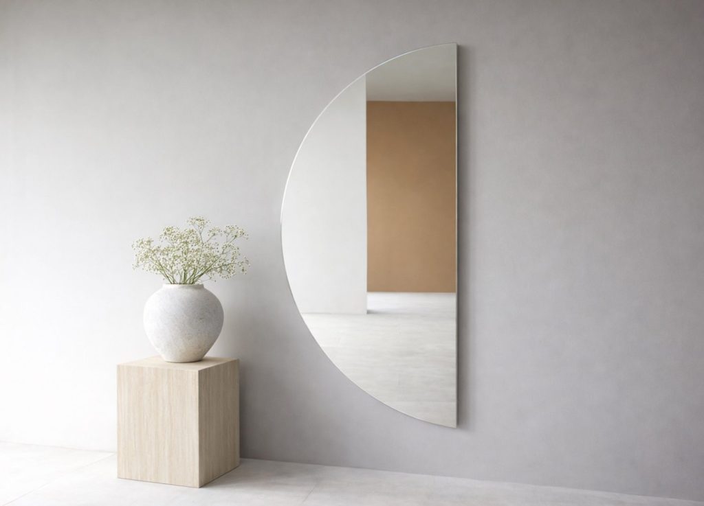 Grand miroir Mona transparent mis en scène dans un intérieur