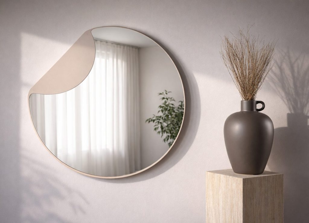 Petit miroir Mui transparent mis en scène dans un intérieur