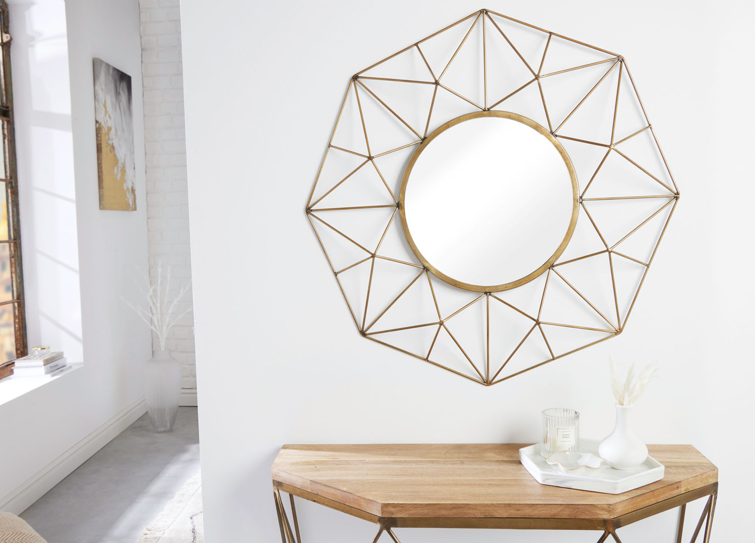 Miroir mural 90 cm filigrane couleur laiton