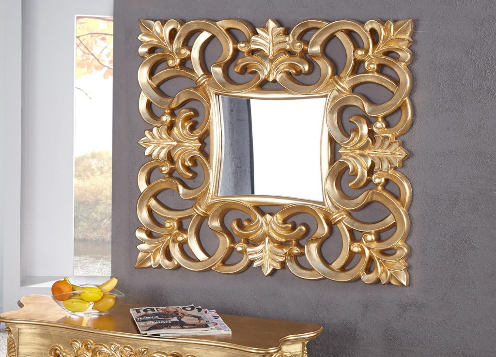 Miroir mural décoratif carré or antique de style baroque 75 cm