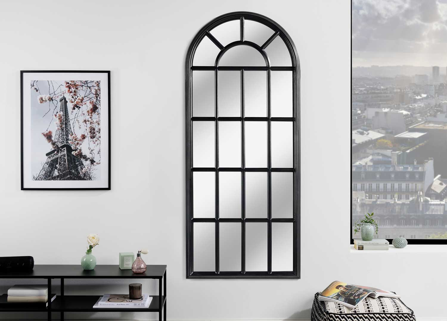 Miroir mural fenêtre 140 cm noir
