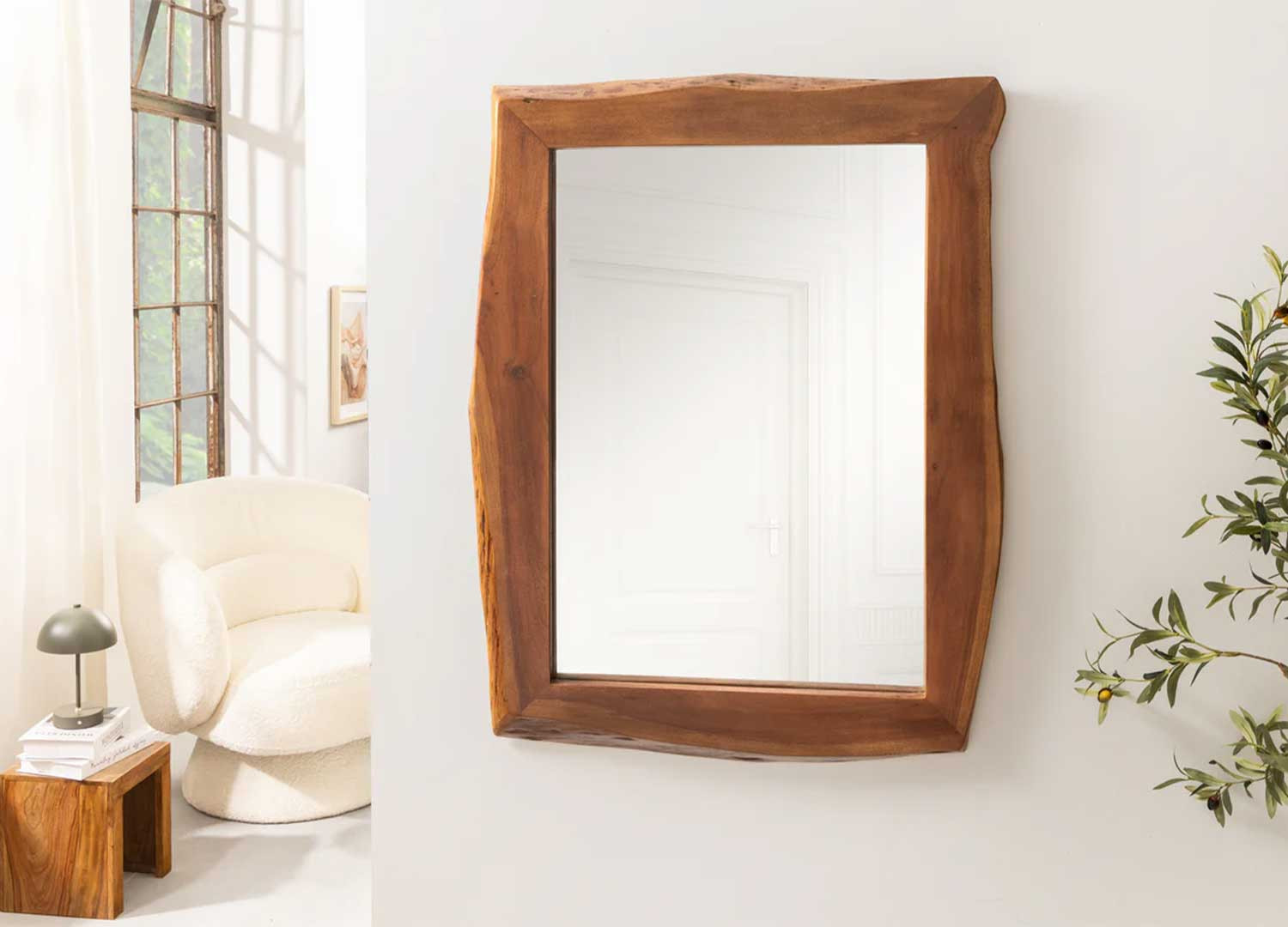 Miroir mural rectangulaire 102 cm en acacia Laura