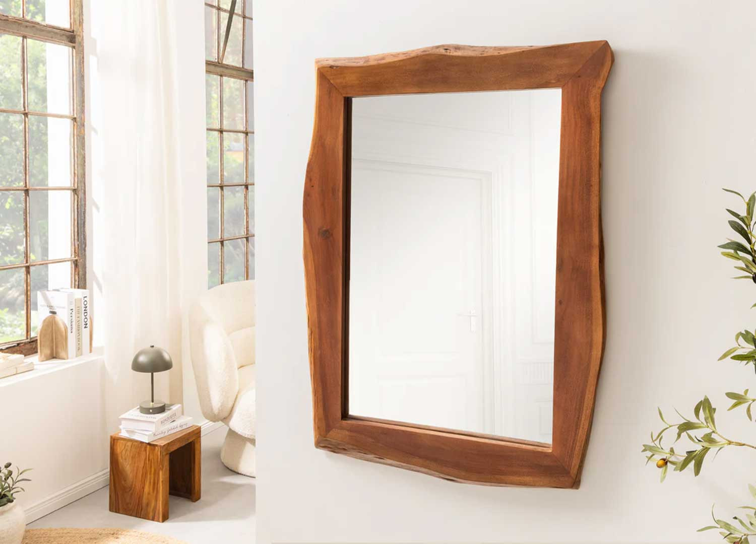 Miroir mural rectangulaire 102 cm en acacia Laura