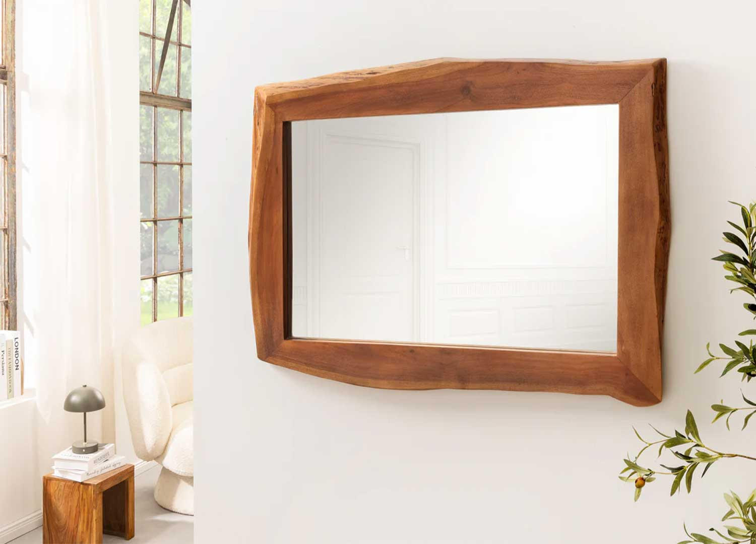 Miroir mural rectangulaire 102 cm en acacia Laura