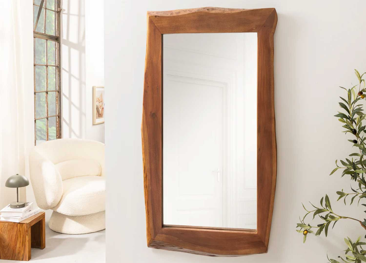 Miroir mural rectangulaire en bois d'acacia Laura