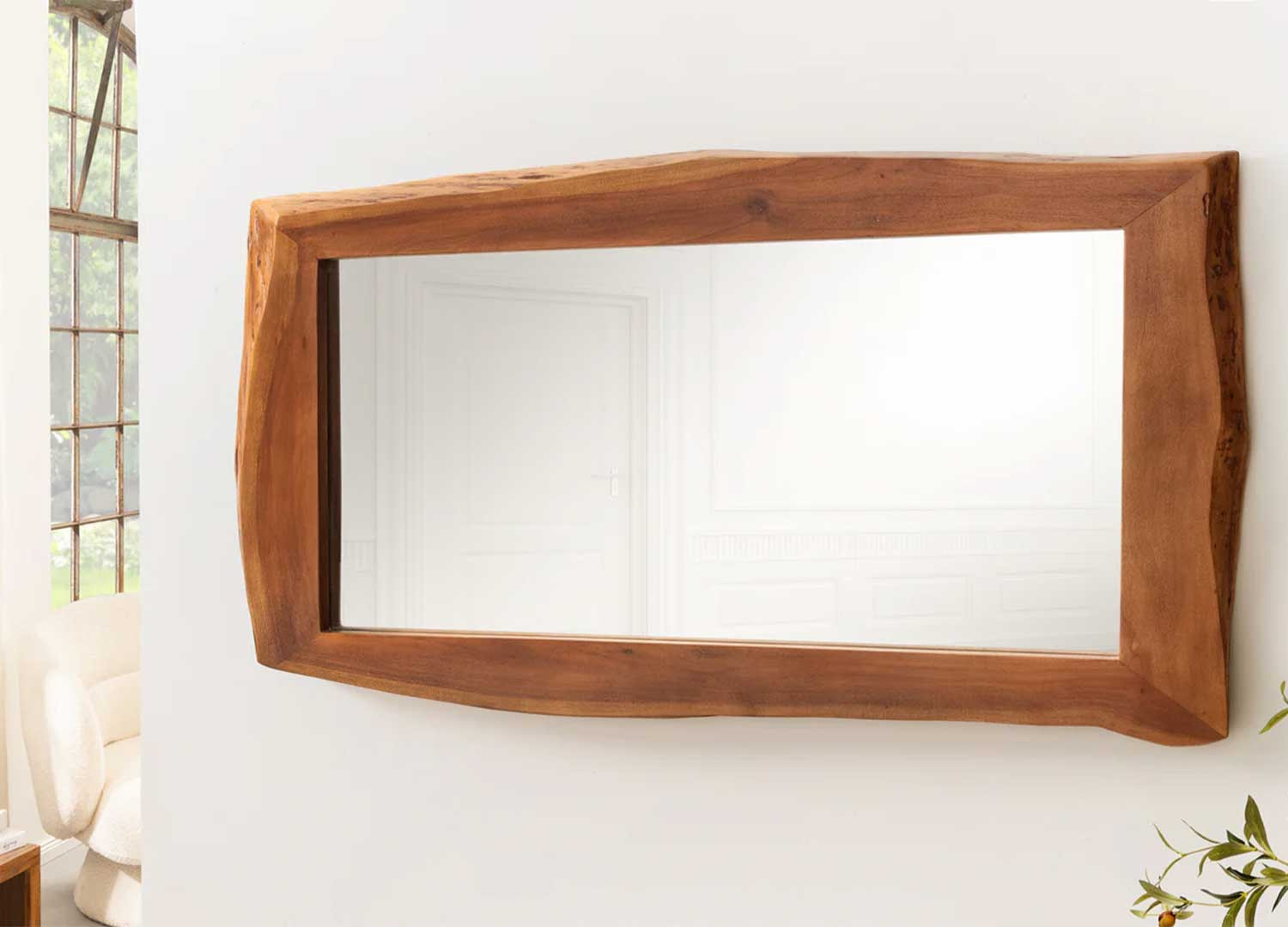 Miroir mural rectangulaire en bois d'acacia Laura