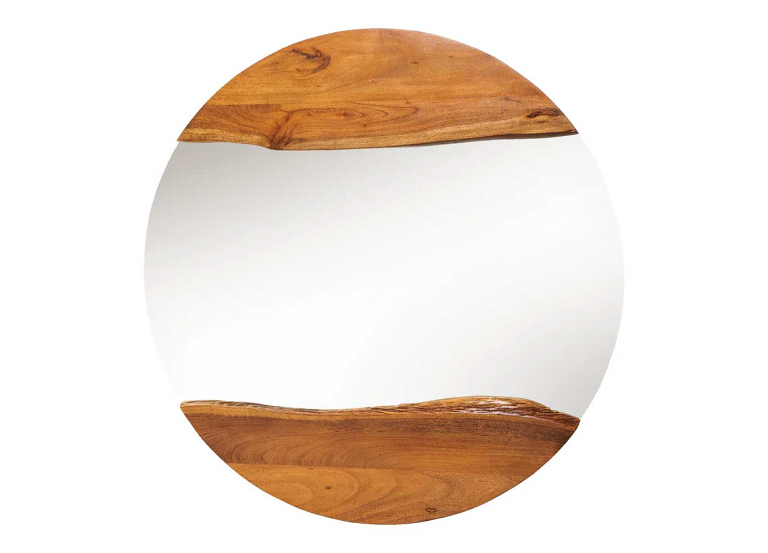 Miroir mural rond en bois d'acacia Laura