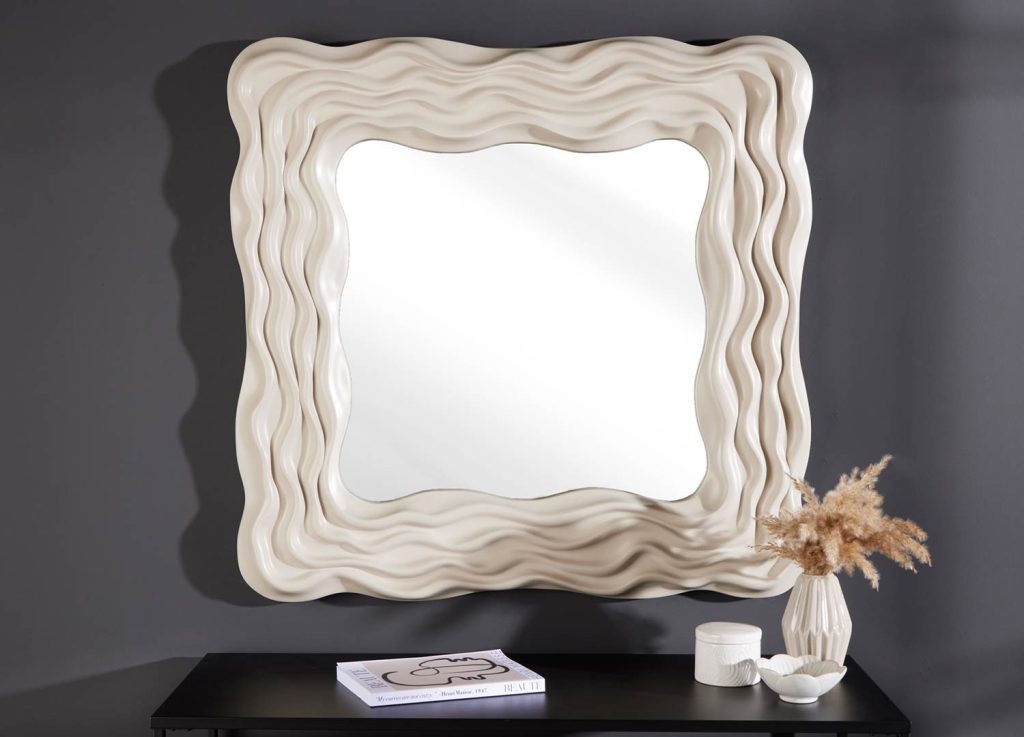 Miroir mural vague carré grège 90 cm