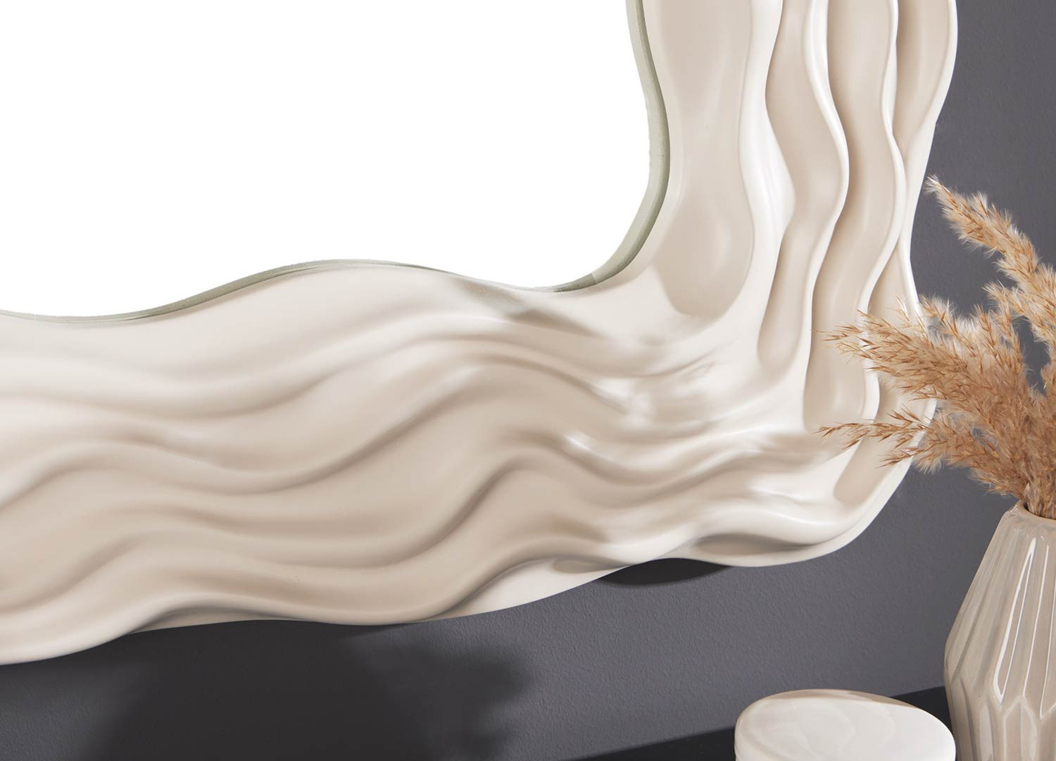 Miroir mural vague carré grège 90 cm