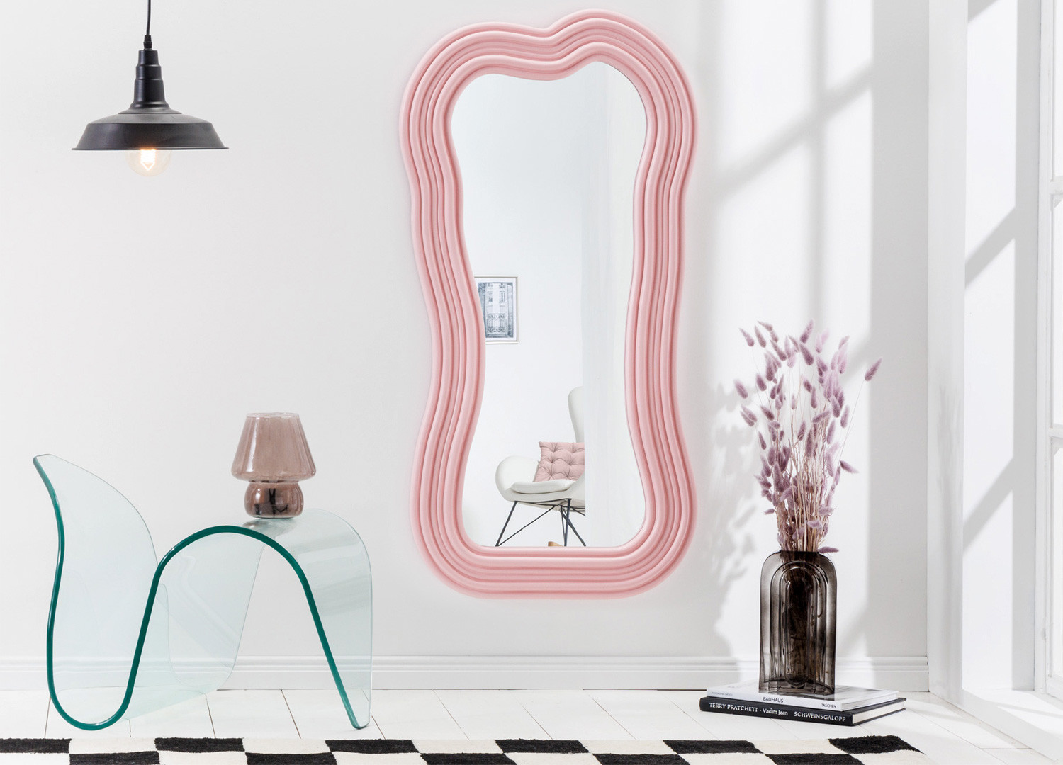 Miroir mural vague rose 100 cm