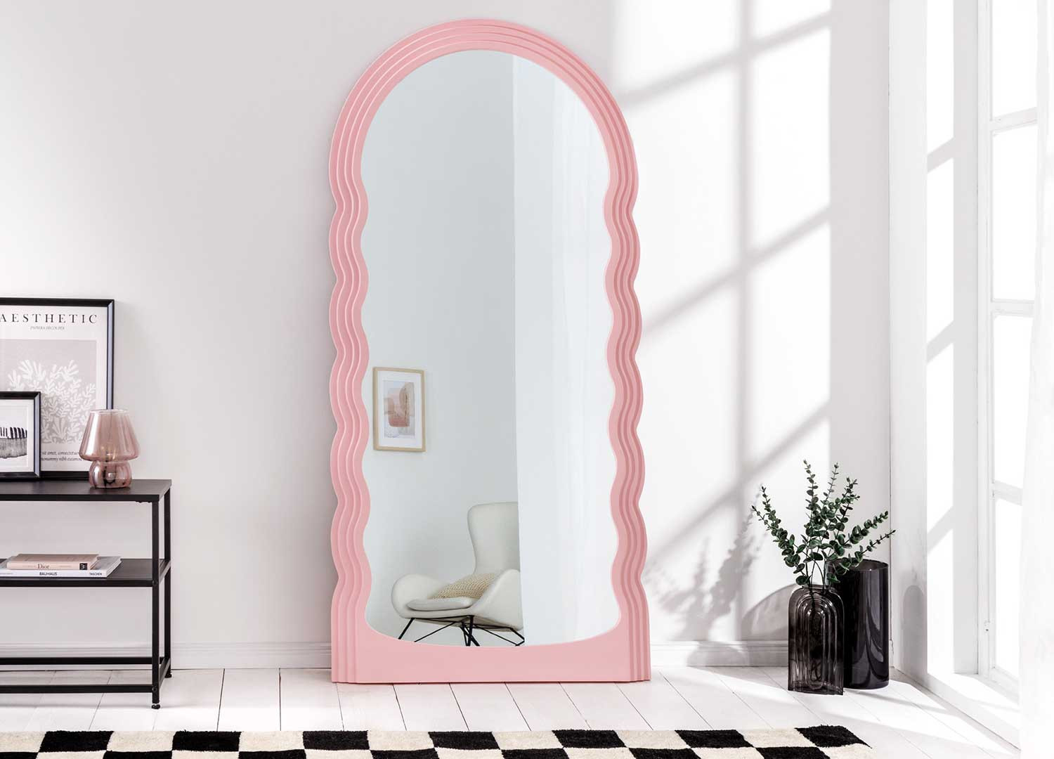 Miroir mural vague rose 160 cm