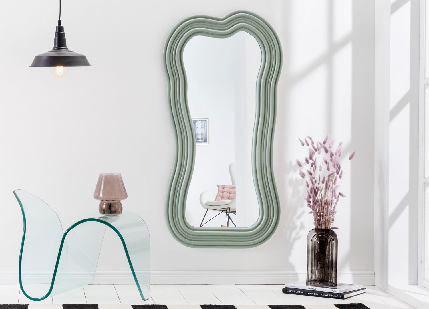 Miroir mural vague vert sauge 100 cm
