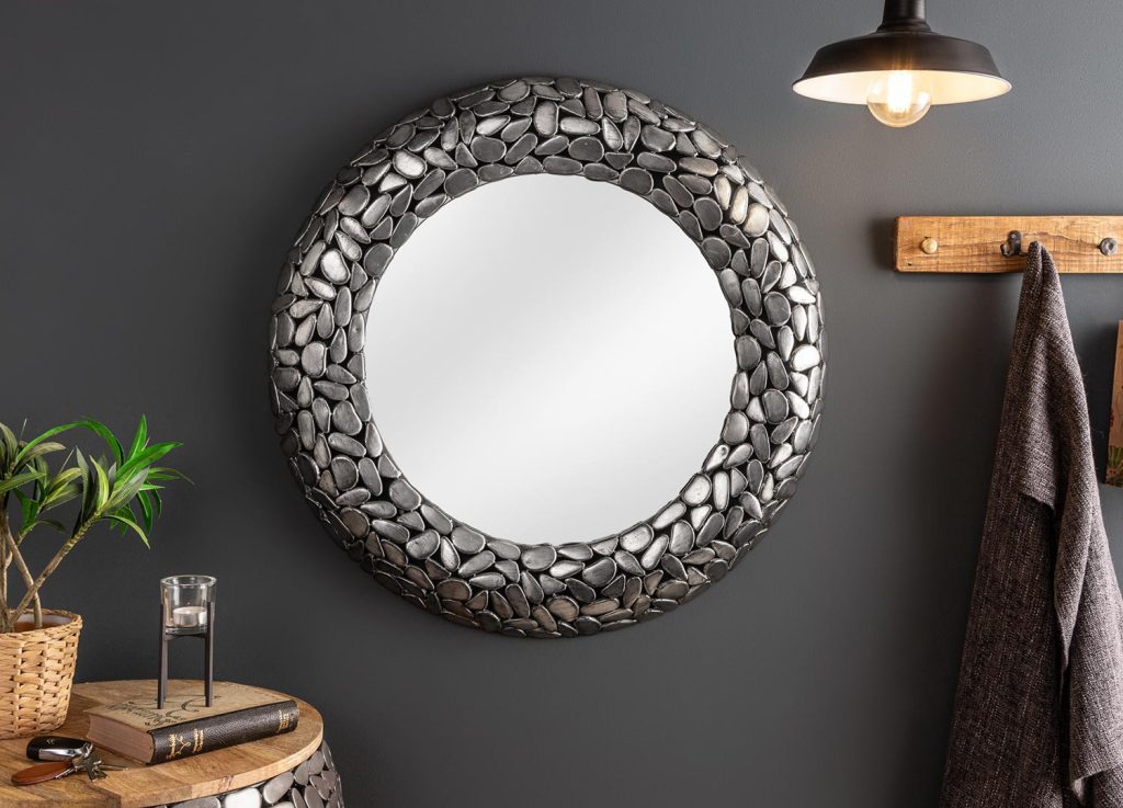 Miroir rond argenté effet mosaïque 82 cm
