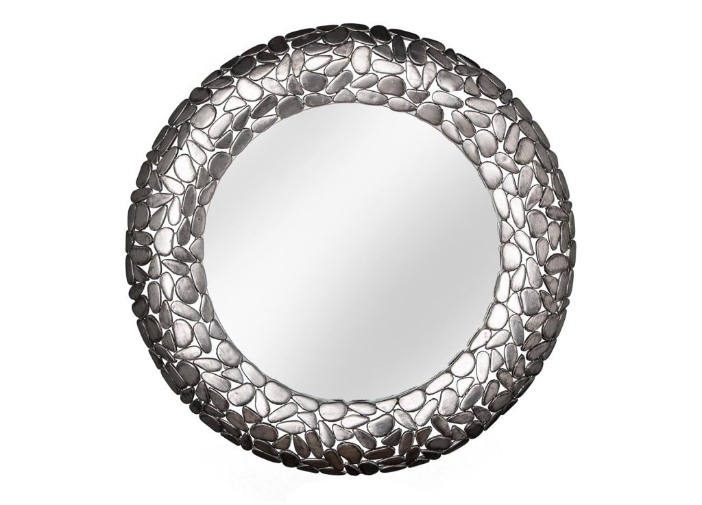 Miroir rond argenté effet mosaïque 82 cm
