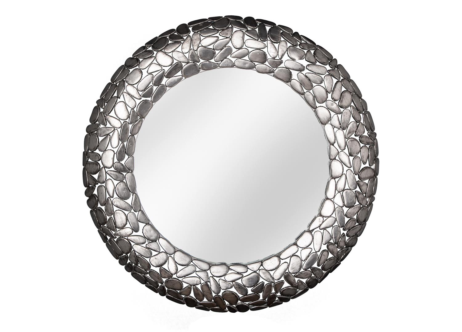 Miroir rond argenté effet mosaïque 82 cm