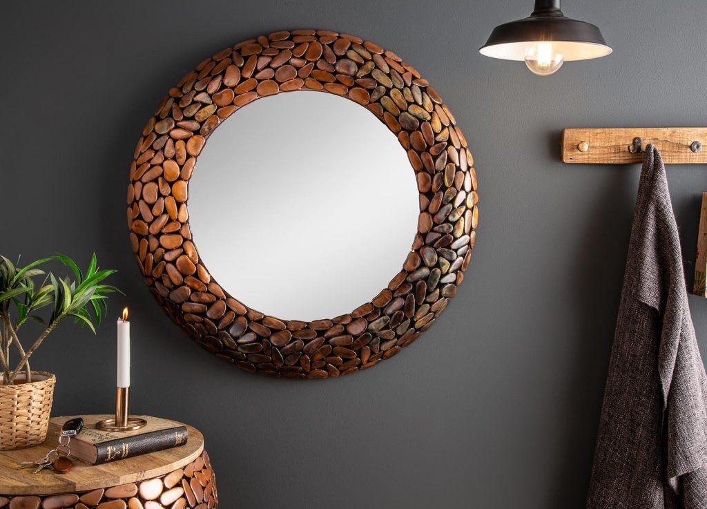 Miroir rond cuivré effet mosaïque 82 cm