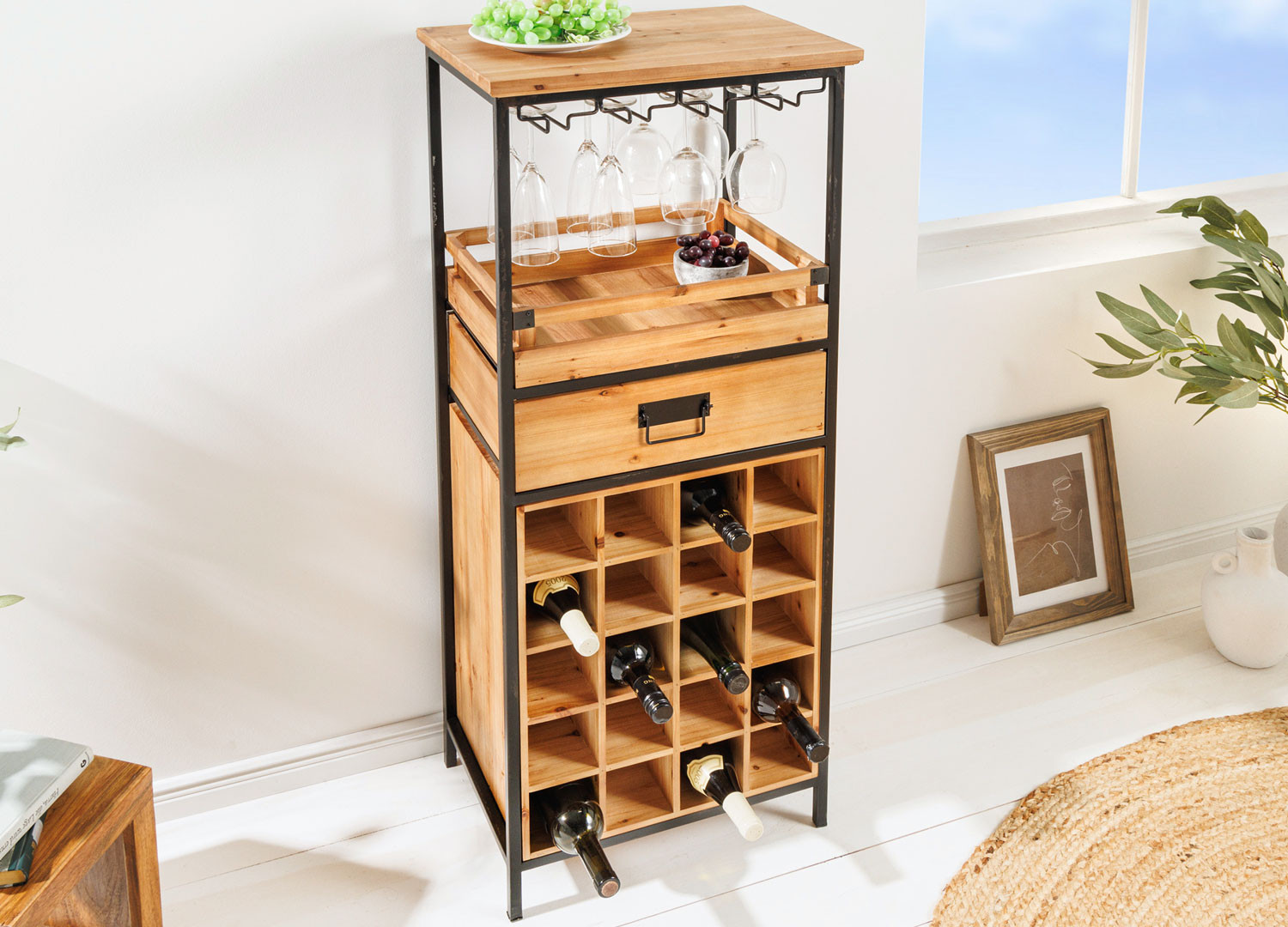 Petit casier à vin 20 bouteilles avec porte verres