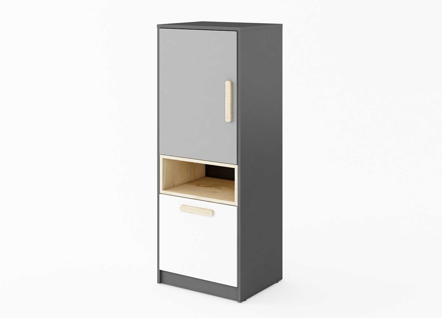 Petit meuble de rangement gris et blanc