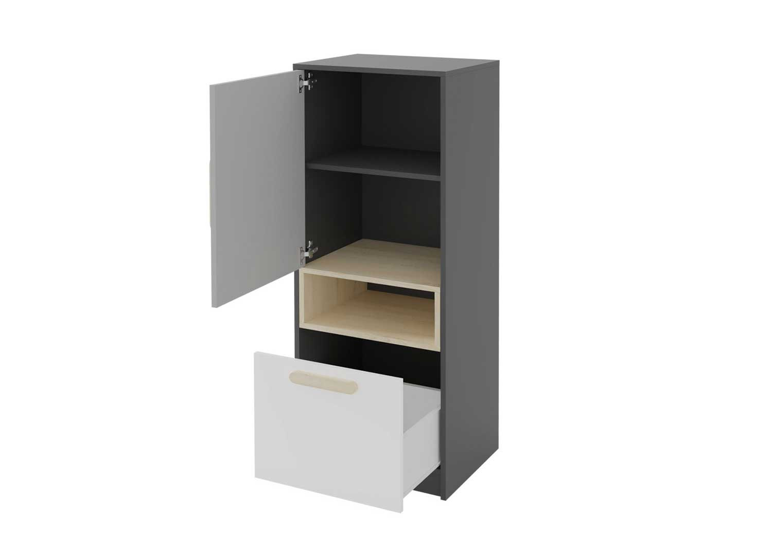 Petit meuble de rangement gris et blanc