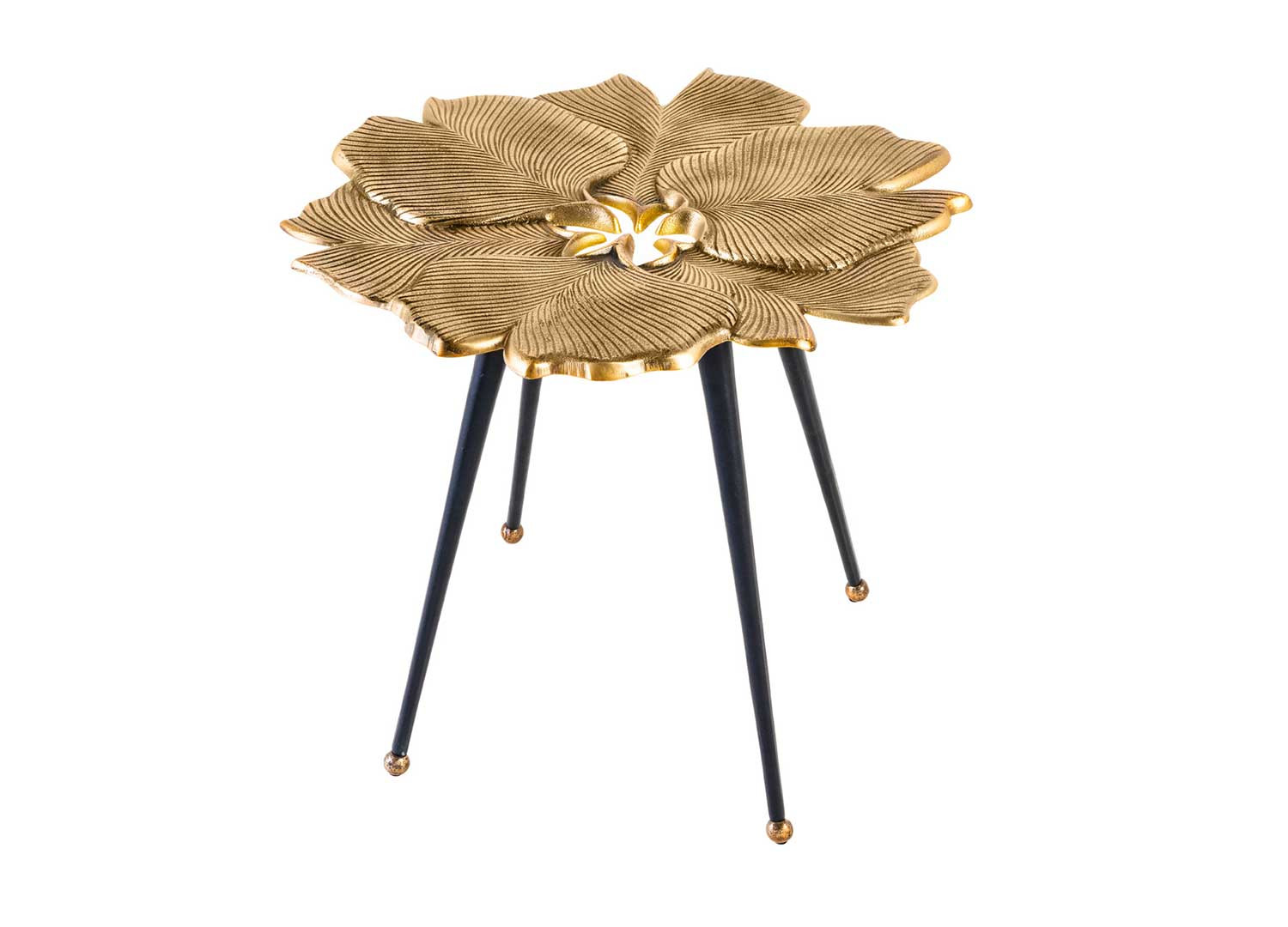 Petite table basse feuille de ginkgo métal doré et pieds noir