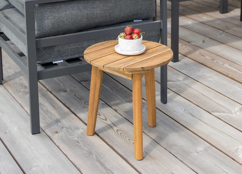 Petite table d'appoint de jardin ronde en acacia