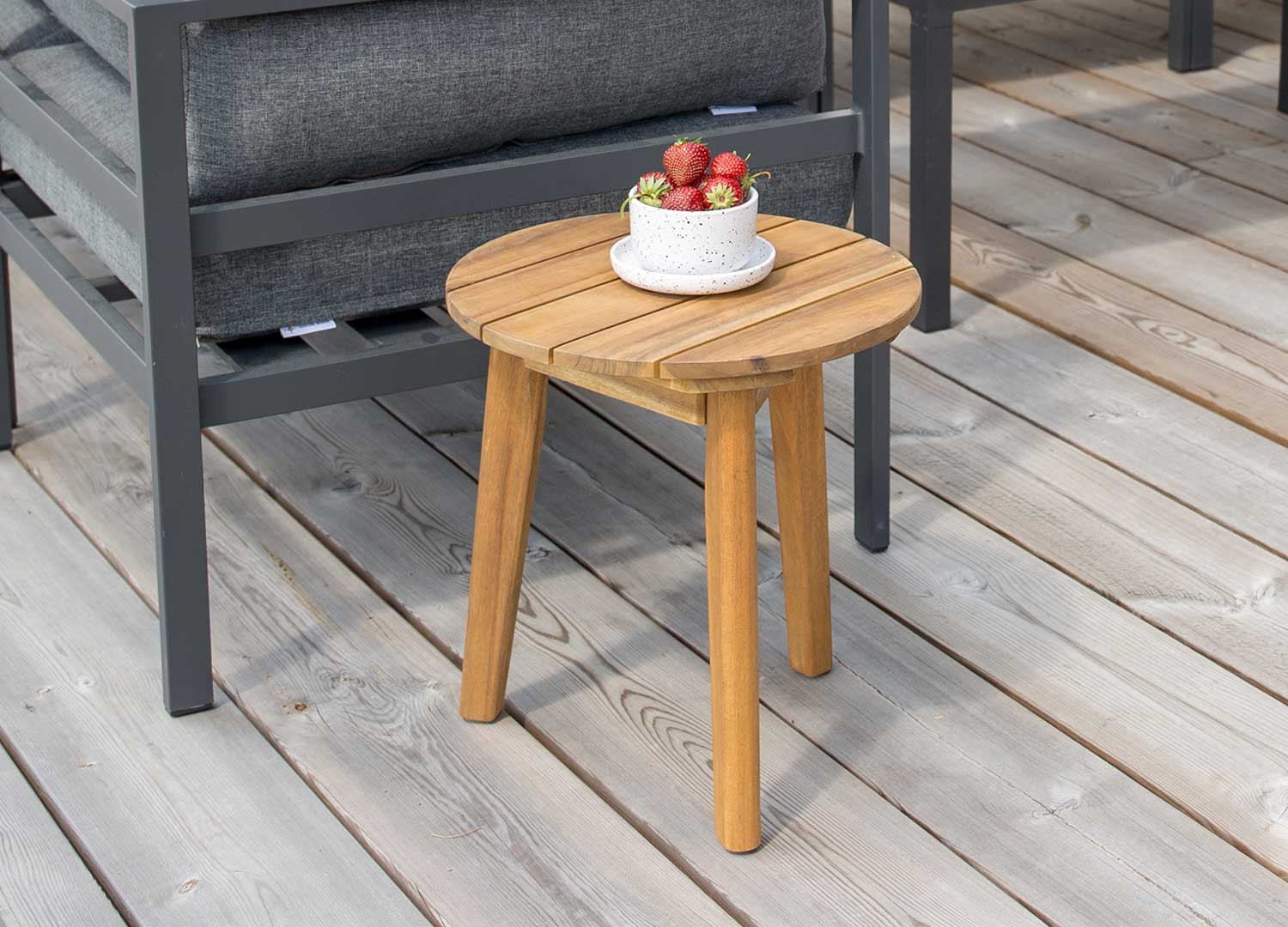 Petite table d'appoint de jardin ronde en acacia