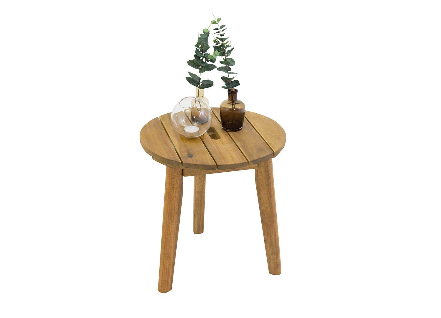 Petite table d'appoint de jardin ronde en acacia