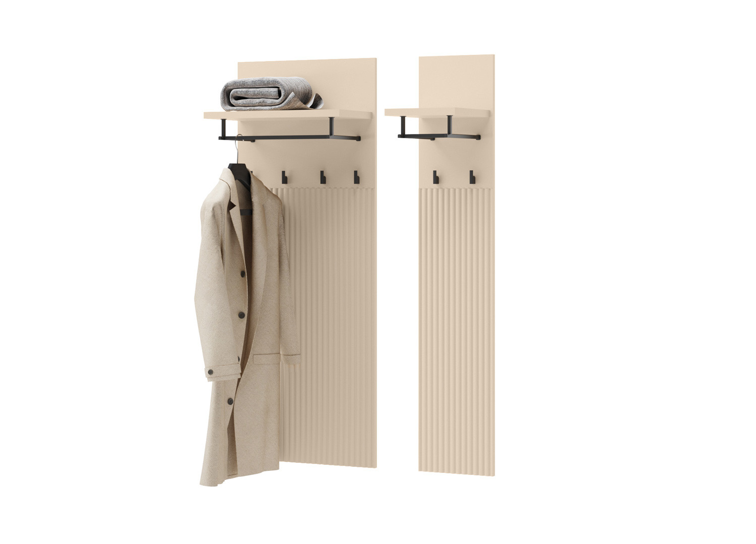Porte-manteaux mural entrée beige et métal noir Trend