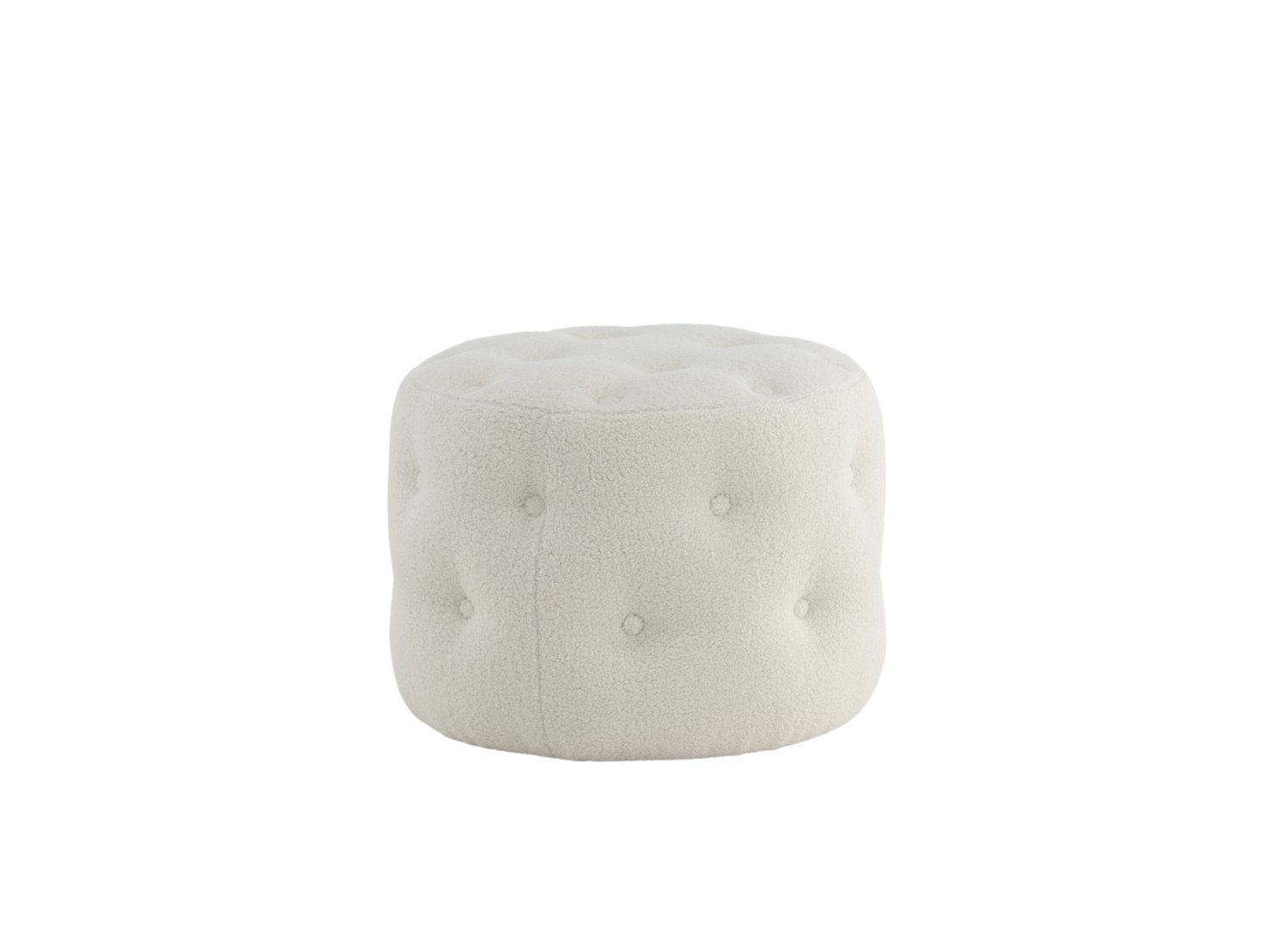 Pouf Benjamin tissu bouclette en polyester blanc Ø 55 cm vu sous un autre angle