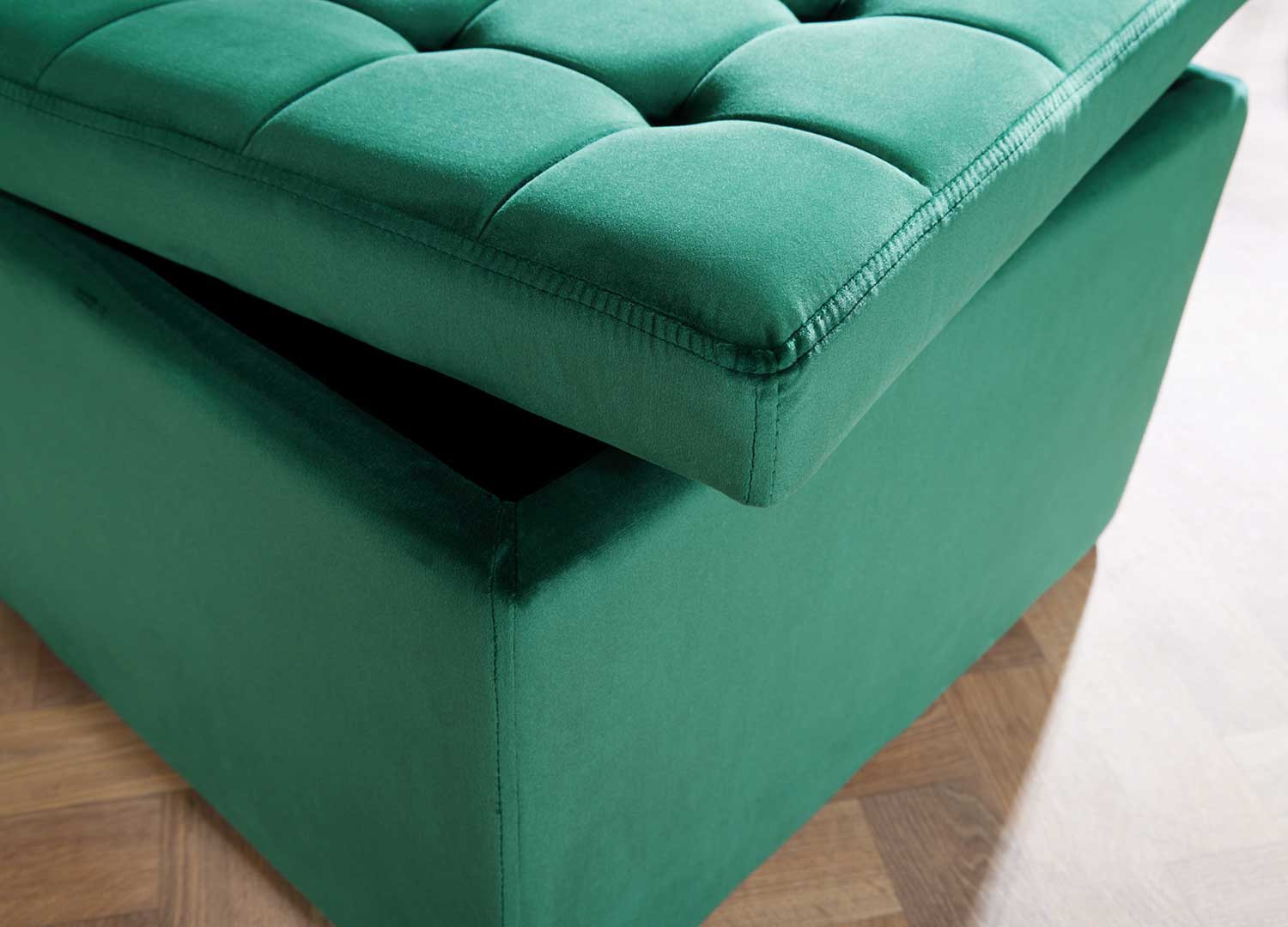 Pouf carré de rangement velours vert