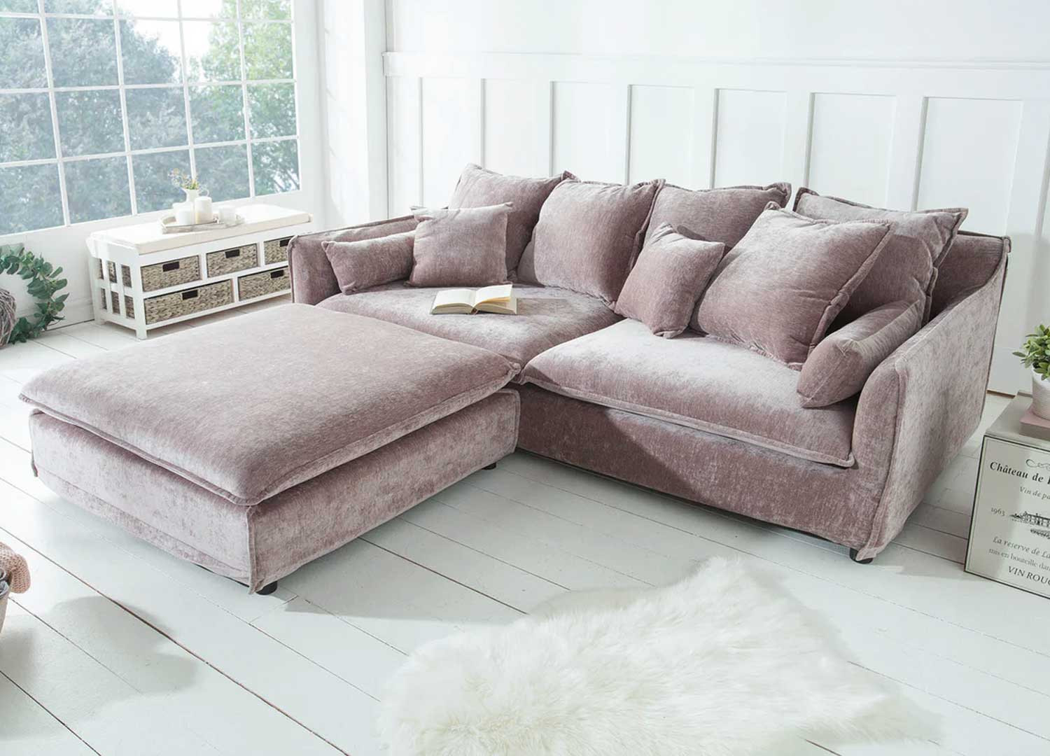 Pouf carré tissu velours taupe Tricia
