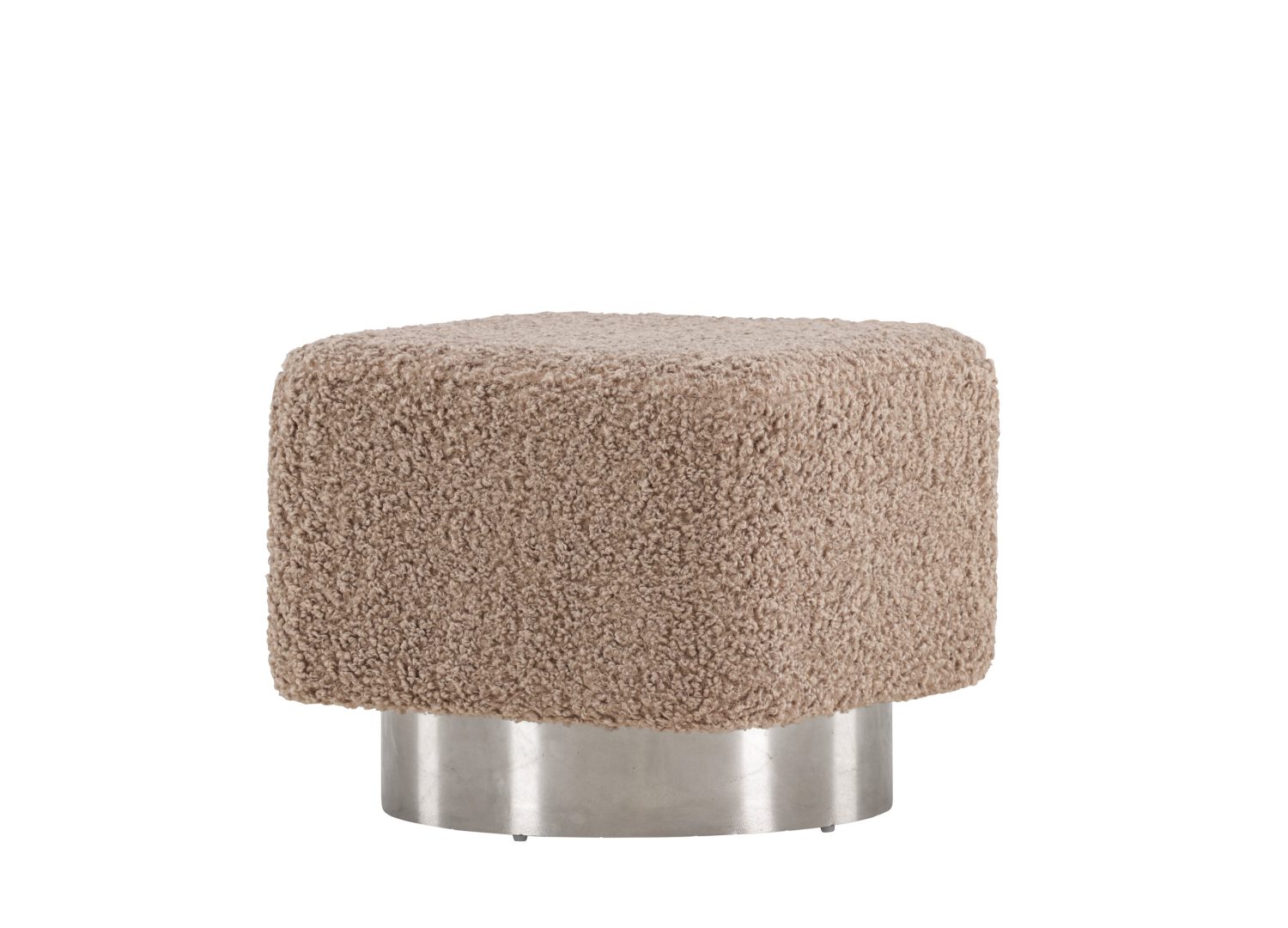 Pouf Newton tissu bouclette en polyester marron 45 cm vu sous un autre angle
