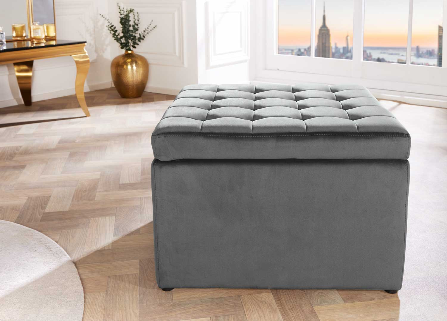 Pouf rangement salon velours gris