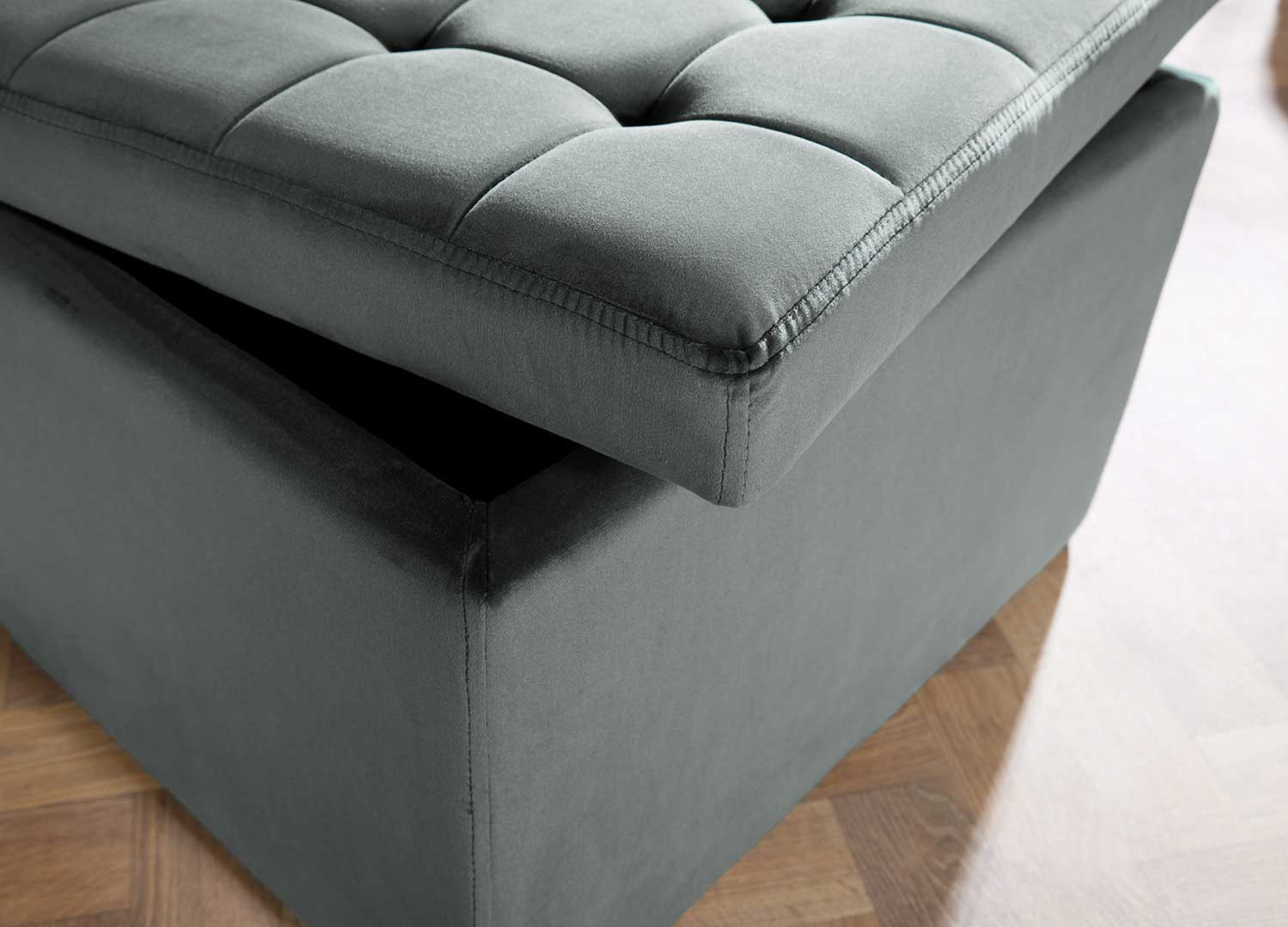 Pouf rangement salon velours gris