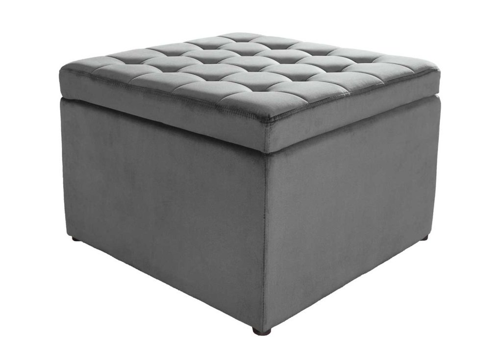 Pouf rangement salon velours gris