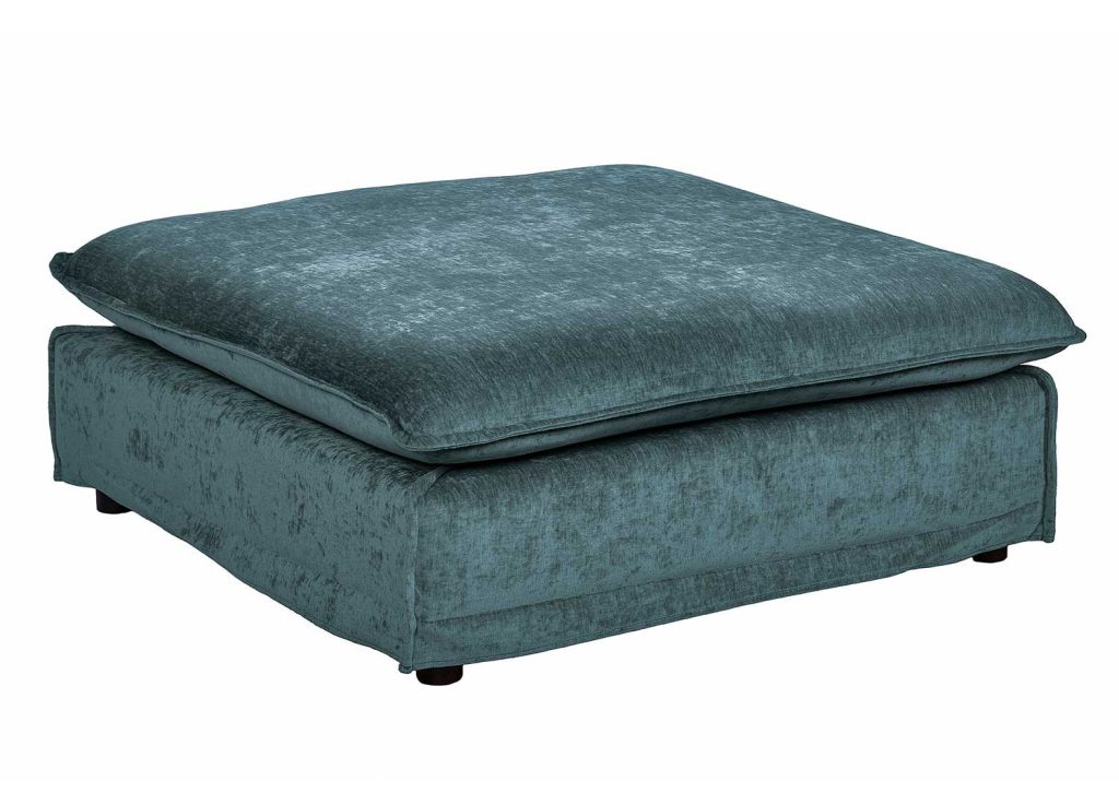 Pouf tissu velours bleu pétrole