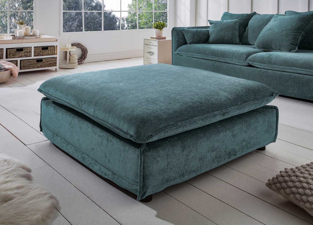 Pouf tissu velours bleu pétrole Tricia