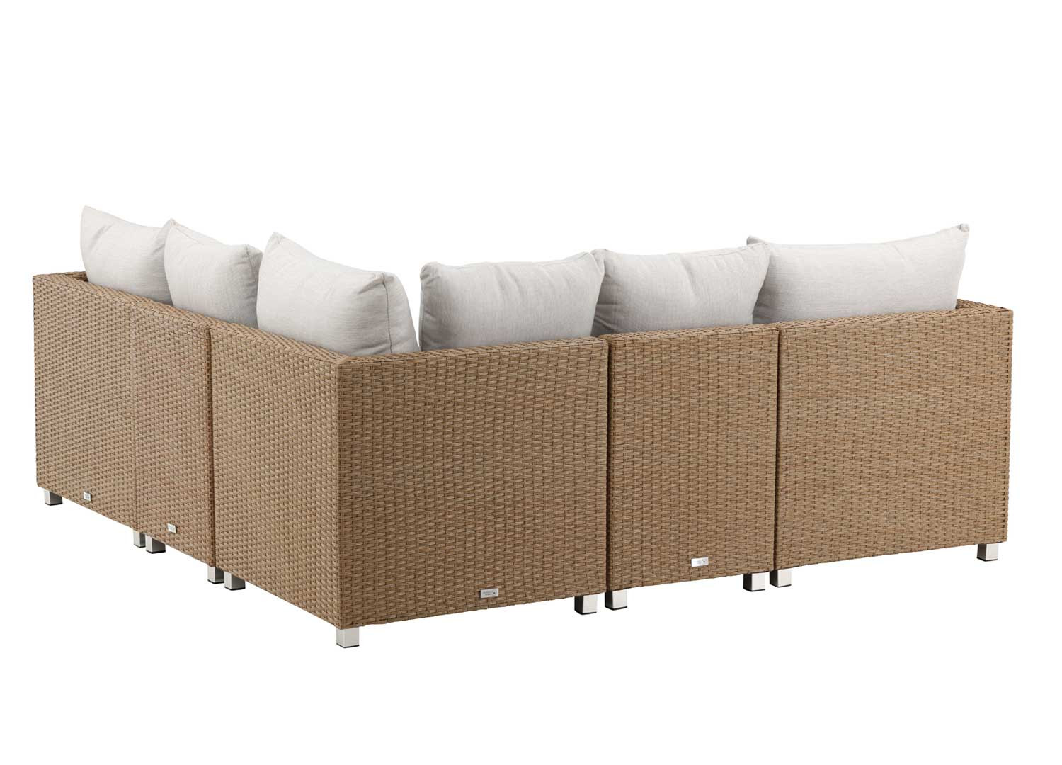Salon d'angle de jardin 4 places rotin synthétique et coussins blanc VAMOS