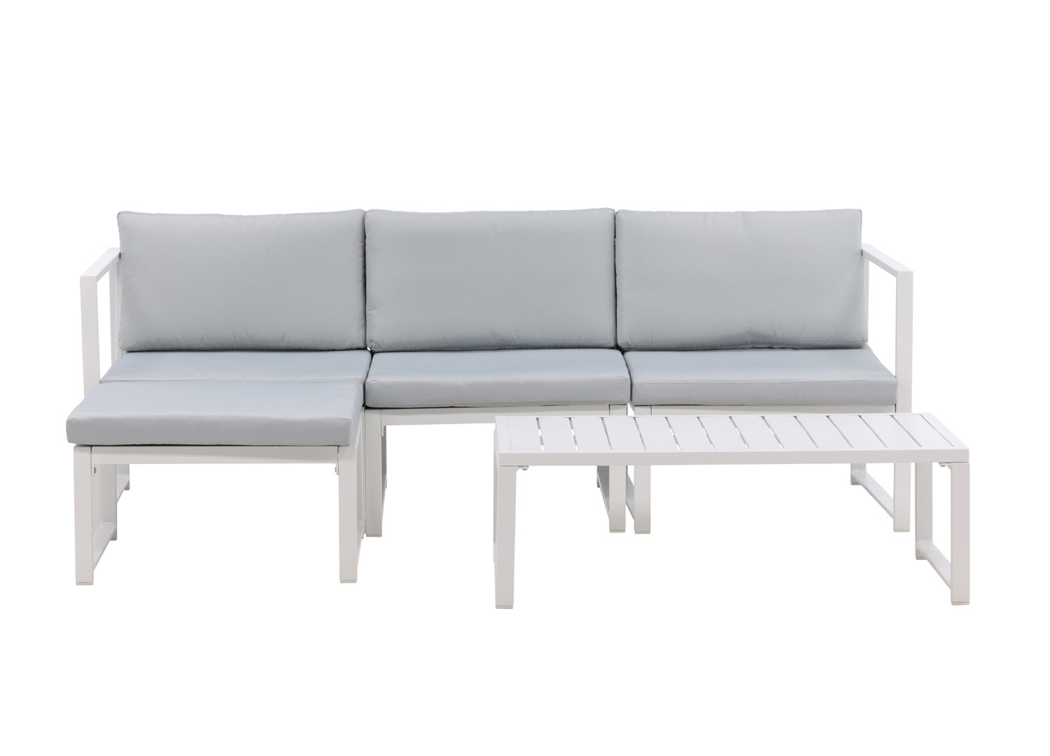 Salon d'angle de jardin aluminium blanc avec coussins