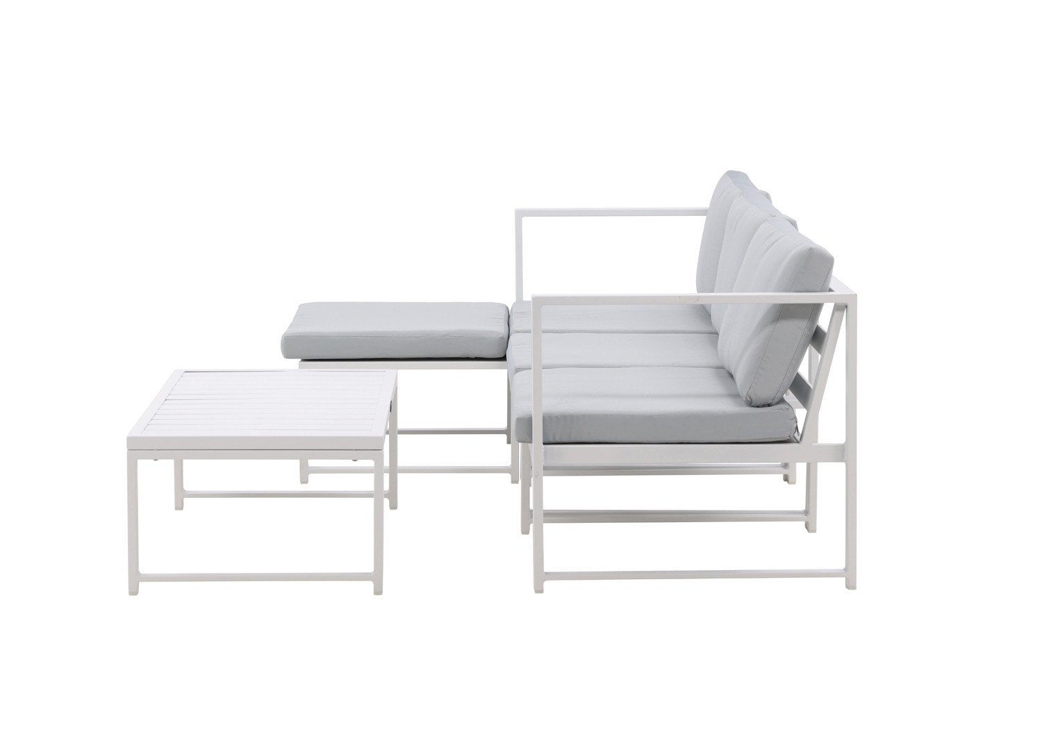 Salon d'angle de jardin aluminium blanc avec coussins
