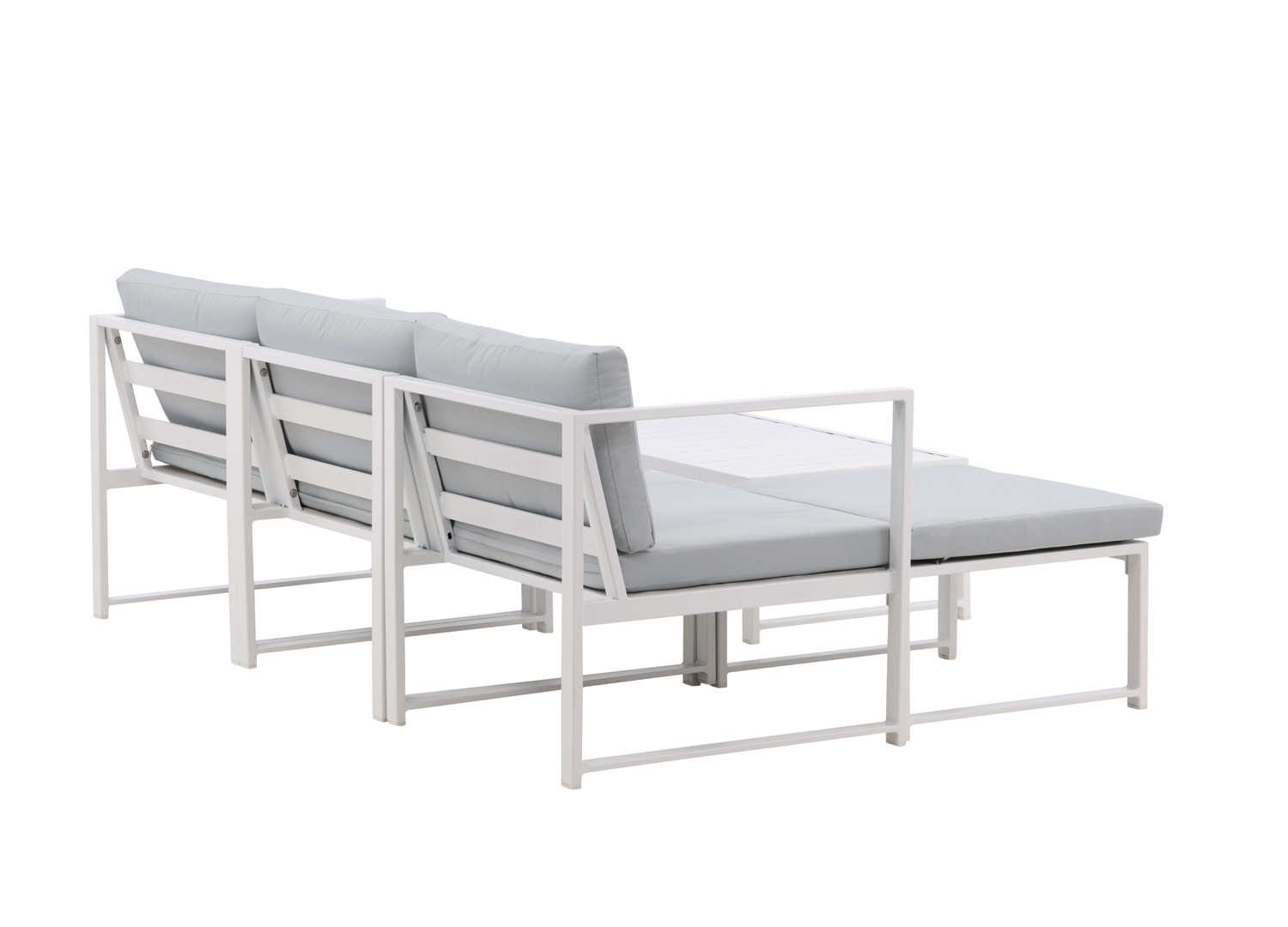 Salon d'angle de jardin aluminium blanc avec coussins