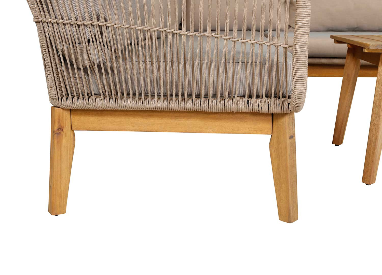 Salon de jardin d'angle beige et bois d'acacia